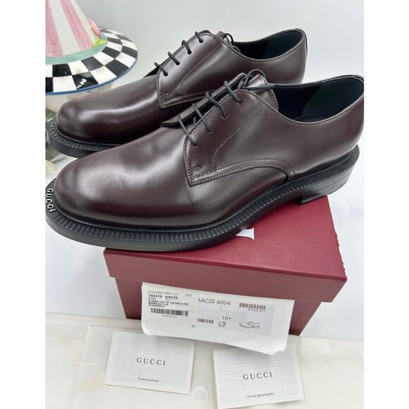 Men\'s Gucci logo lettering, Cordovan, Derby shoes size 10.5 fits 11 US NWT main image 11